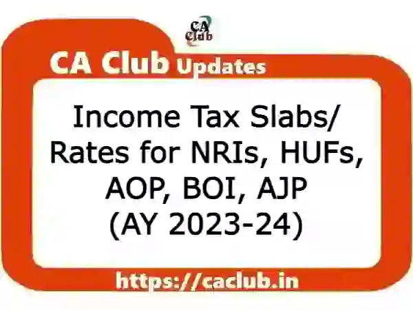 Income Tax Slabs/ Rates for NRIs, HUFs, AOP, BOI, AJP (AY 2023-24)