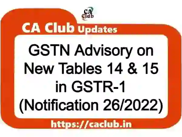 GSTN Advisory on New Tables 14 & 15 in GSTR-1 (Notification 26/2022)