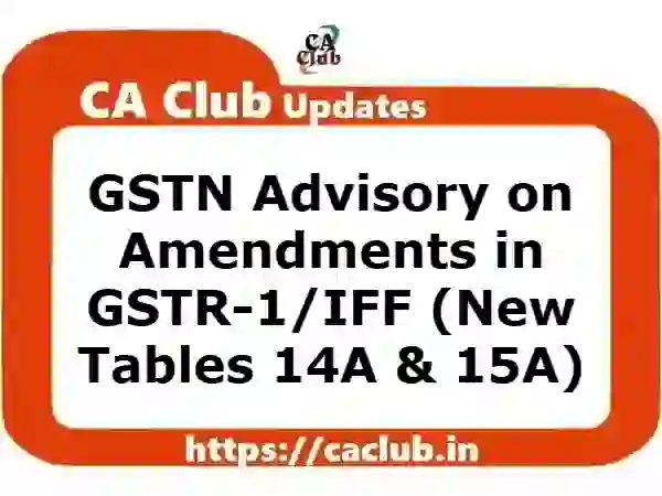 GSTN Advisory on Amendments in GSTR-1/IFF (New Tables 14A & 15A)