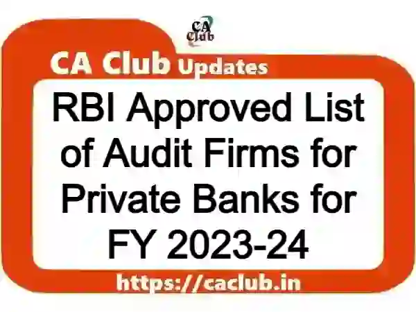 RBI Approved List of Audit Firms for Private Banks for FY 2023-24